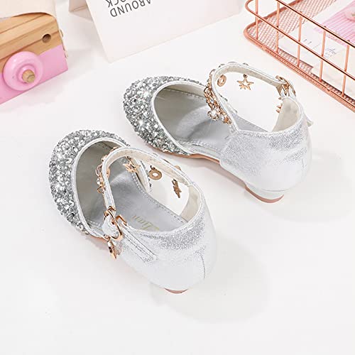 Image of ChuLian Little Kids Girls Dress Pumps Glitter Sequins Princess Low Heels Mary Jane Party Dance Shoes Rhinestone Sandals