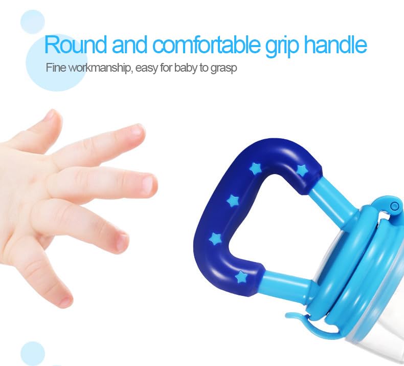 Image of Yummy Baby Fresh Fruit & Food Feeding Teether (2 Pack), Food Grade, BPA-Free, Ultra-Soft Silicone Pouches (Blue /Green Stars)