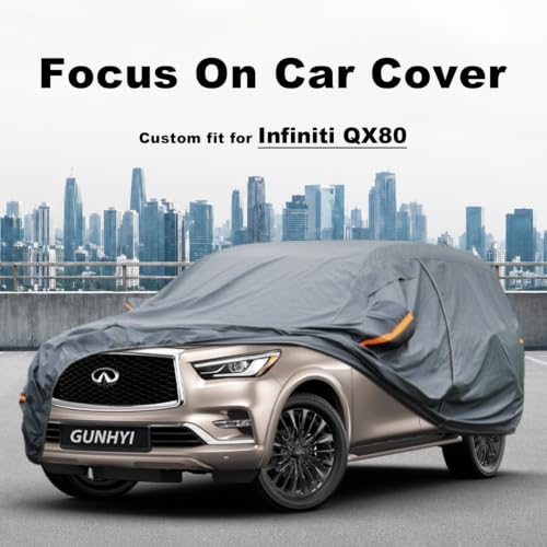 Image of GUNHYI Premium Car Cover Custom Fit Infiniti QX80, 16 Layers Heavy Duty Car Cover Waterproof All Weather with Zipper Door for Sun Rain Snow Dust Uv Protection