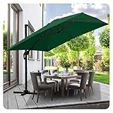 Jaxguom Drehbar Ampelschirm Sonnenschirm 300x300 cm eckig Gartenschirm mit Kurbe 360° Drehbar & Kippbar,Terassenschirm Sonnenschutz UV50+ Cantilever-Schirm für Garten,Terrasse,Grün