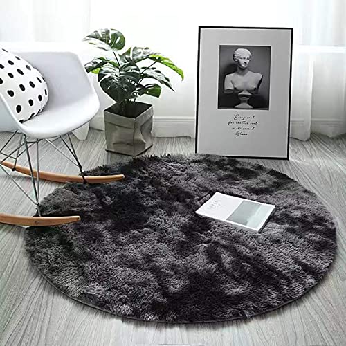 Dark Grey Shaggy Round Rug for Kids Room 5X5 Soft Shag Circle Rug for Bedroom Furry Circular Rug for Nursery Room Fluffy Cute Rug Girls Baby Room Fuzzy Plush Rug Living Room Grey Carpet