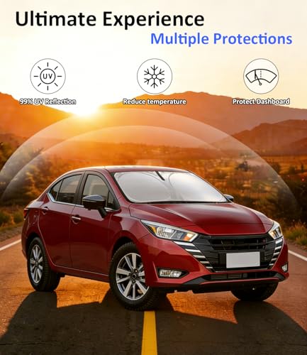 Image of Windshield Sun Shade for 2020-2026 Nissan Versa Accessories | Car Front Window Sun Visor & Heat Shield, 240T Sunshade Protection Blocks UV Rays Keep Your Car Cooler