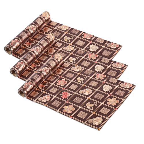 Image of Kuber Industries Pack of 3 Waterproof & Durable Kitchen Mats for Shelf Liner Roll | 5 Meters Wipeable Fridge Sheets for Shelves Cabinet Drawer | Golden Print - Dark Brown