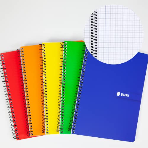 Enri, Notebooks A4 (Folio) Grid 4x4, Soft Cover, 80 Sheets, Pack 5 Notebooks, Assorted Colors, Assortments - Image 2