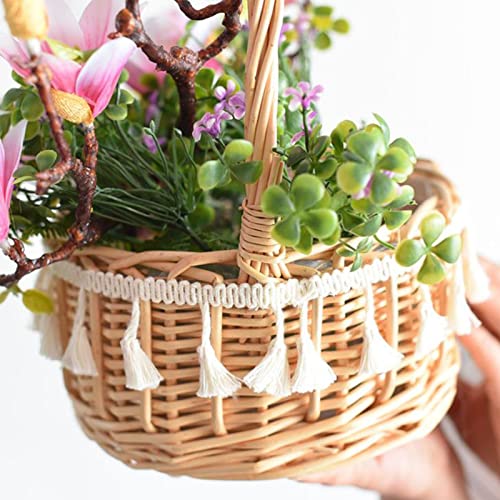Rattan Woven Flower Girl Baskets For Wedding,Handwoven Small Rustic Floral Basket With Handle And Artificial Lace Flowers,Wicker Storage Baskets For Home Wedding Birthday Decor #TOP5