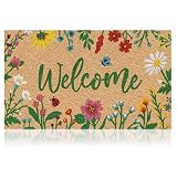 Floral - 17'x29' - Coir Door Mat with Heavy Duty Backing - Welcome Mats for Entryway, Porch - Anti-Slip PVC & Coconut Fiber Surface -Natural Home Accessories,Minimalist Original Design
