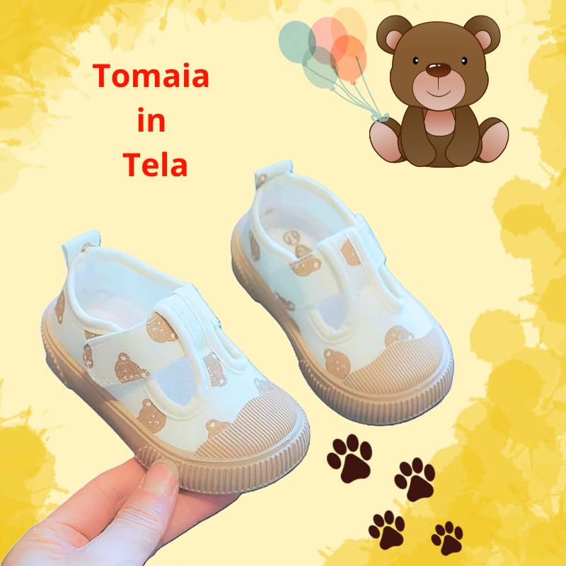 Scarpe da Bambino con Stampa Orsetti, Sneakers Slip-on in Tela, Suola in Gomma Antiscivolo