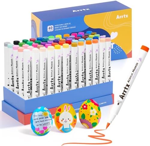 Arrtx Acrylstifte für Steine wasserfest, 60 Farben 1-6MM Pinselspitze | Acrylfarbe Stifte, Acryl-Farbstifte für DIY, Felsmalerei, Steine Wasserfest, Keramik, Glas, Holz, Leinwand-6