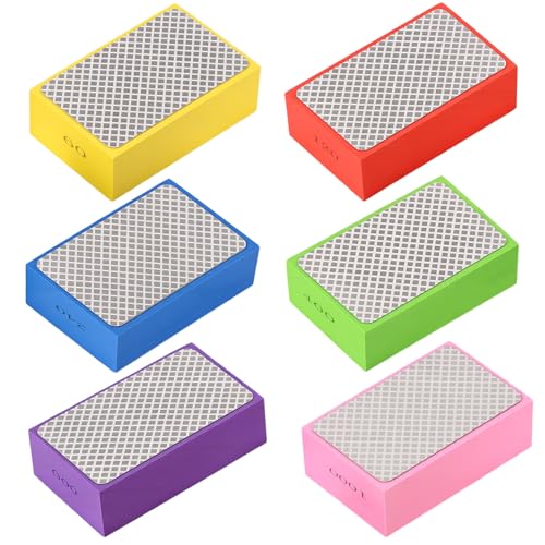 6 Pcs Diamond Polishing Pads Hand Glass Polish Pads Tile Polishing Pad Diamond Sanding Blocks for Porcelain Concrete Stone Marble Ceramic Grinding Trimming #60 #120 #240 #400 #600 #1000