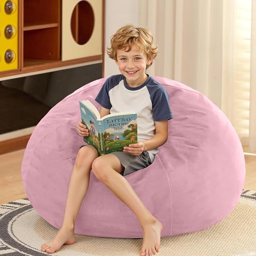 Image of HABUTWAY 2FT Bean Bag Chair, 2' Beanbags Small Bean Bag Chairs with Filling, Teardrop Bean Bag Chair Luxurious Velvet Ultra Soft Fur with Removable Cover (Soft Pink)