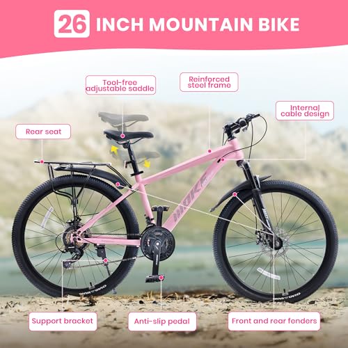 Image of DEYGIA 24 26 inch Mountain Bike for Boys and Girls, 21-Speed Drivetrain, Kids Mountain Bike with Rear Rack, Suspension Fork, Dual Disc Brakes, Internal Cable, Kids' Bicycles with Multiple Colors