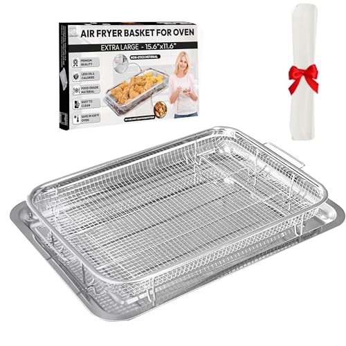 Image of Large Air Fryer Basket for Oven, OvenCrisp 15.6" X 11.6" Oven Air Fryer Basket and Tray Set With 30PCS Parchment Papers, Stainless Steel Air Fryer Pan and Crisper Tray for Frying Baking