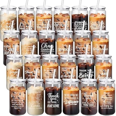 Yetene 24 Set Thank You Gifts Employee Appreciation Gifts 16 oz Plastic Coffee Cups Bulk Reusable Inspirational Cups with Lid and Straw Xmas Gifts for Coworkers Teacher Nurse Team Staff(Appreciation) Cover