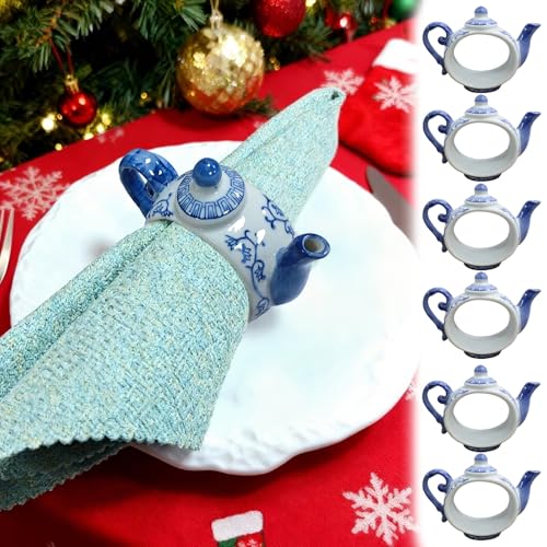 New Classic Teapot-Shaped Napkin Ring Set of 6 Ceramic Napkin