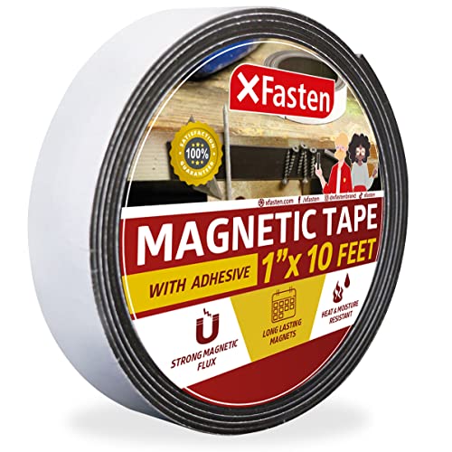 Xfasten Heavy Duty Magnetic Tape For Classroom, 1-Inch X 10-Foot Sticky Magnetic Strips, Magnetic Tape Strips With Adhesive Backing, Easy To Install Adhesive Magnetic Tape Roll, Strong Magnetic Tape #TOP29