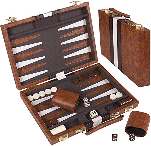 18\" Faux Leather Vinyl Backgammon Set; Favorite Backgammon Board Game; Best in Classic Board Games