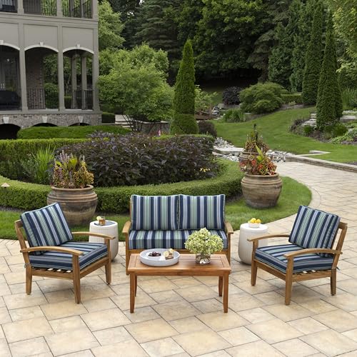 Image of Arden Outdoor Loveseat Cushion Set, 48 x 24, Rain-Proof, Fade Resistant, Cushion Set for Couch, Bench, and Swing Sapphire Aurora Blue Stripe