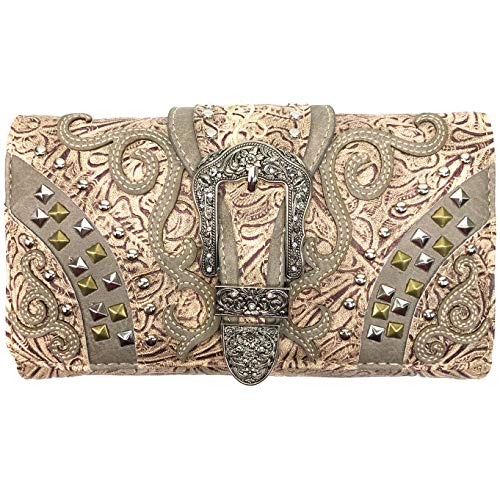 Justin West Clydesdale Tooled Leather Metal Stud Buckle Conceal Carry Women Handbag Purse