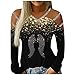 Damen Casual Strass Bedrucktes Top Langarm V Ausschnitt Schulterfrei Mode T Shirt Top Bluse Weißer Hosenanzug Damen