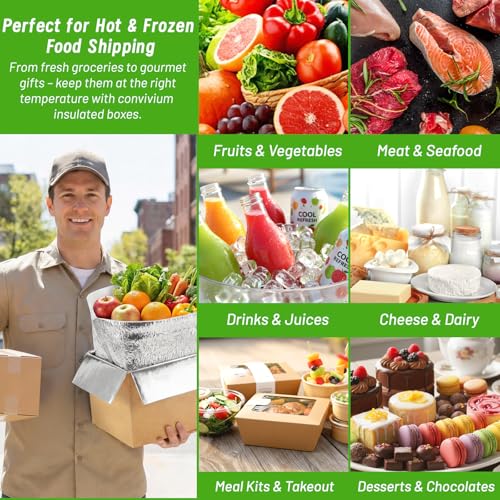 Image of Convivium 4 Pack Insulated Shipping Boxes with Foil Liner Bags, Reusable Thermal Cooler Mailing Cartons for Cold Pack Shipping, Hot & Frozen Food Delivery, 8''x5''x6''