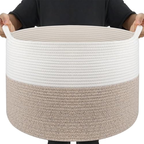 Paniere Linge, Paniere a Linge Sale Osier 83L D55XH35,Panier Corde de Coton Fabriqué à La Main Qualité Supérieure, Grand Panier Rangement Bebe pour Jouets...