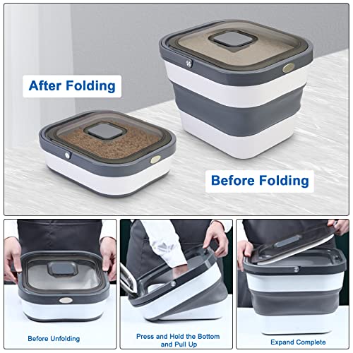 Valinks Dog Cat Food Storage Container, Collapsible Airtight Rice Dispenser Bin With Locking Lid & Handle, Large Foldable Pet Food Storage Bucket For Kitchen Storage Flour Cereal Rice Pet Food (Grey) #TOP1