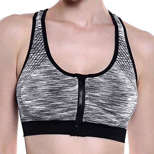 Women s Zip Front Sports Bra Wirefree Removable Cups Sports Bra Yoga Camisole Crop Top Sports Bras-Workout Tank Tops for Women (L, Grey)