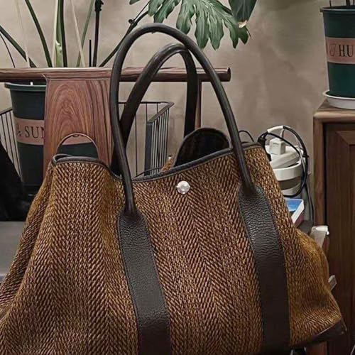 Bolso tote grande para mujer – Bolso de mano vintage tejido con asas de cuero sintético, bolso casual para hombro para trabajo, viaje y compras miniatura 6