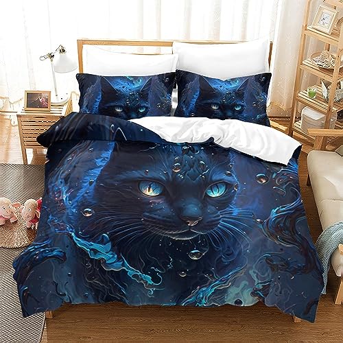 RAWARS Funda de edredón de gato siamés, funda de edredón estampada de 3 piezas, ropa de cama para adolescentes y adultos, ultra suave, hipoalergénica, tamaño King (220 x 240 cm)