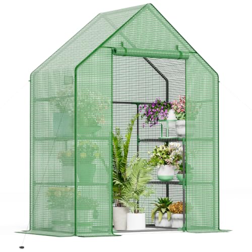Image of Walk in Greenhouses, 57 x 29 x 76 inch Green House, Greenhouse for Outdoors with Durable PE Cover, Portable Greenhouse with Shelves Stands,Green