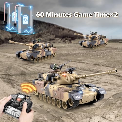 Supdex 1:18 RC Tank, 2.4Ghz US M60 Remote Control Tank Model Toys, Battle Army Toy Tank with Recoil Smoke, Sound and Lights, Military RC Vehicle for Adults and Kids That Shoots BBS and Water Bombs - Thumbnail 6