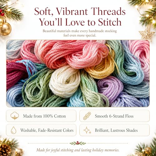 Image of Cross Stitch Kits for Adults Stamped Personalized Christmas Stockings, Cute Penguin Needlepoint Counted Easy Simple Animal Cross-Stitch Patterns for Beginners Embroidery Kit for Holiday Home Decor DIY