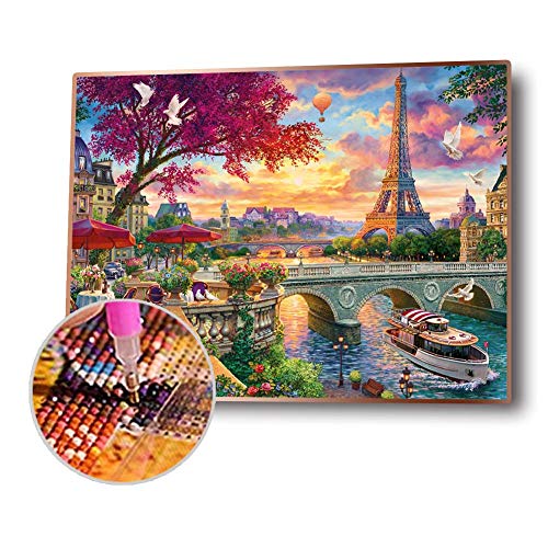 Kits de pintura de diamante Torre Eiffel para adultos crianças, 5D DIY bordado com broca completa pi