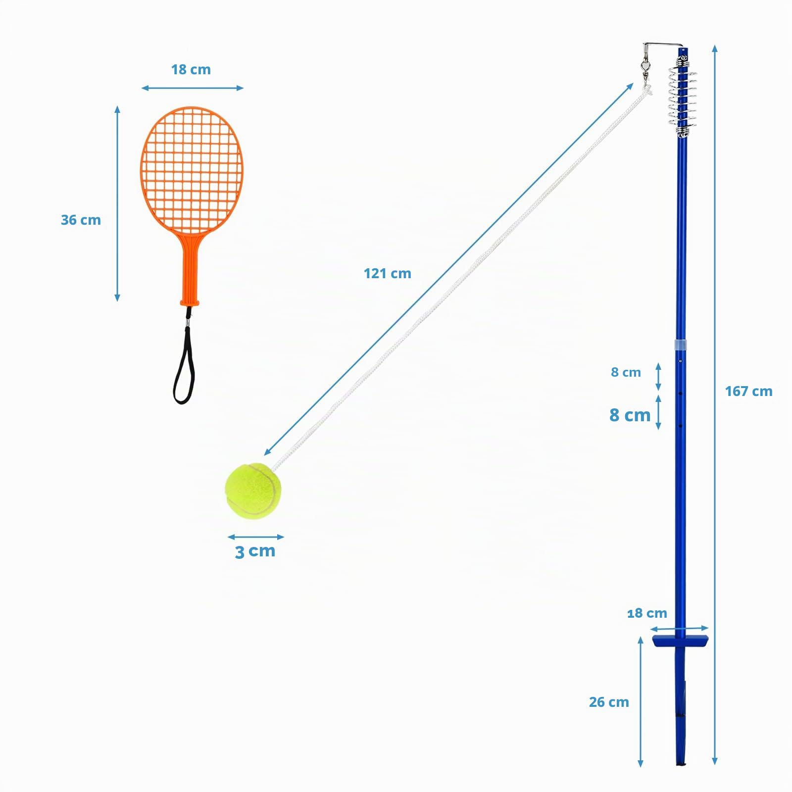 LIFEZEAL Twistball Set, Twist Ball Set mit 2 Schlägern & 1 Ball, Tennis Trainer Spiel Swingball mit 3 höhenverstellbare Stufen, Gartenspiele für Kinder & Erwachsene