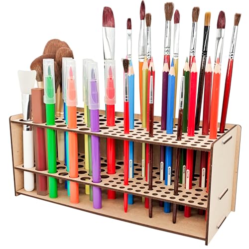 HESHUYU Wooden Paint Brush Holder with 105 Holes