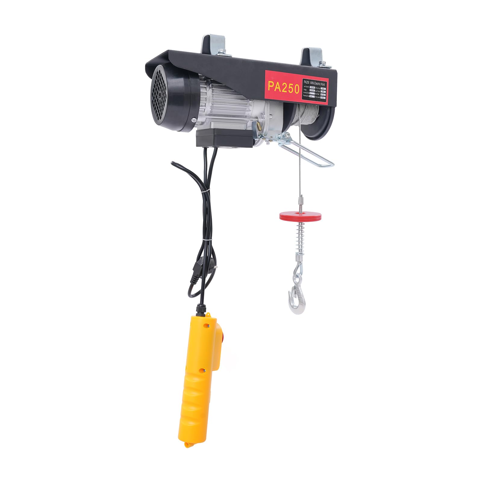 Elektrische Seilwinde 550W 125kg/250kg Hubhöhe 9m/18m Stahlseil mit Fernbedienung & Endschalter