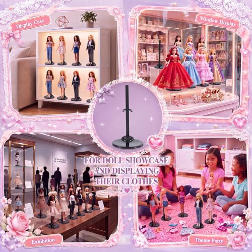 Image of Menkxi 100 Pcs Acrylic Doll Stand Display Holder Ideal Support for Dolls Action Figure Stand with Adjustable Waist Clip for 9, 10, 11 Inch Tall (Black)