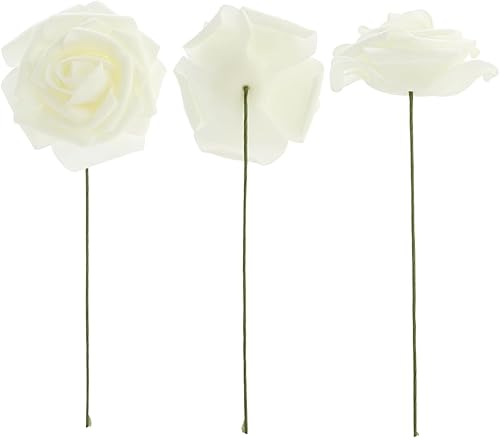 Miniatura 6 de Bright Creations 60 rosas artificiales de 3 pulgadas, rosas falsas de aspecto real con tallo para ramos de boda y despedida de soltera, color crema