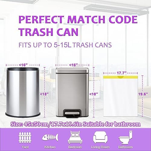 AOSULI Pedal Bin Liners 10L-12L Bin Bags Small Rubbish Bags Tie Handles Trash Bags 75 Counts White Plastic Drawstring Garbage Bags for Bathroom,Toilet,Office,Bedroom,fit 7L,8L,9L,15L Waste Bin
