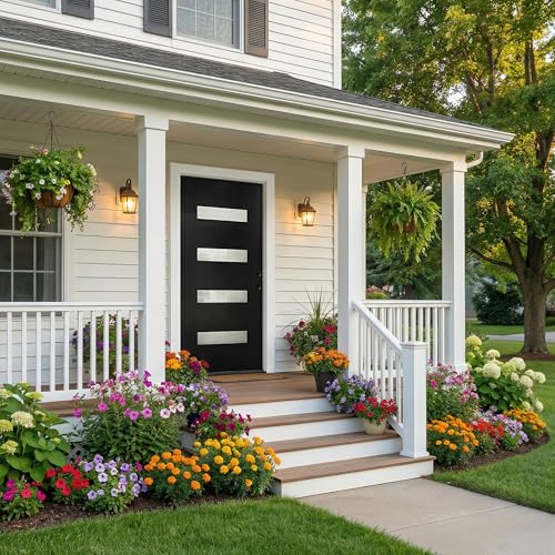 Image of Casaphoria 36 inch x 80 inch Fiberglass Entry Door Without Door Frame,Left Hand Inswing Exterior Door with Brickmould,Contemporary Wooden Grain Knock-Down Front Door for Home Entrance, Black Door Slab Only