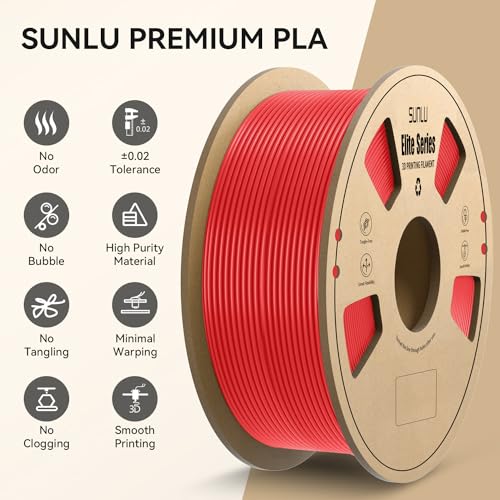 Image of PLA 3D Printer Filament 1.75mm, Fit Most FDM 3D Printers, Neatly Wound, Dimensional Accuracy + /- 0.02 mm, 1kg Spool (2.2lbs), Red