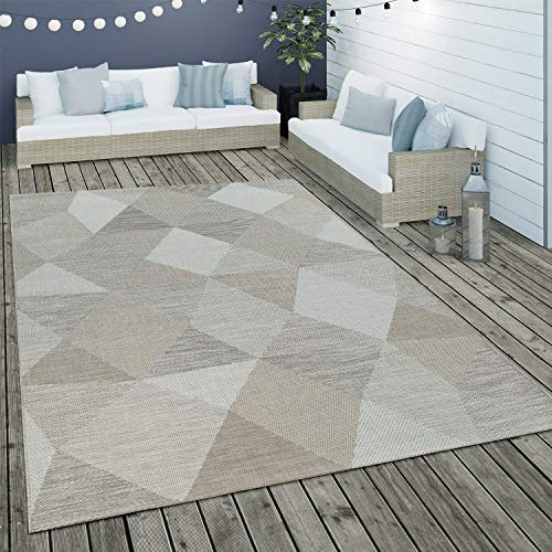 STANDARD 100 by OEKO-TEX Paco Home Tappeto per interni ed esterni in tessuto piatto con motivo a rombi con motivo geometrico beige, Dimensione:160x230 cm