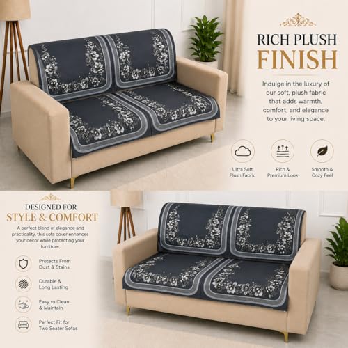 Image of Homerz Premium 'Luxe Series' Holland Velvet Sofa Cover | Smooth Finish | Anti-Skid Fleece Backing | Soft Touch Couch Protector for Living Room (Grey, 2 Seater, Seat Cover with Backrest)