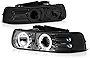 VIPMOTOZ LED Halo Ring Projector Headlight Assembly For 2000-2006 Chevy Tahoe Suburban & 1999-2002 Silverado 1500 2500 3500 - Metallic Chrome Housing, Smoke Lens, Driver and Passenger Side