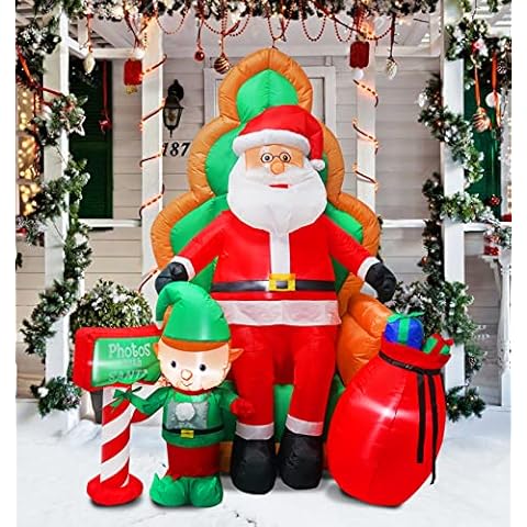 PARAYOYO 6 Ft Inflatable Santa and Selfie Elf Decoration Santa Claus Sitting on Chair Inflatable Xmas Holiday Decorations For Home Yard Lawn Outdoor Indoor Night Cover