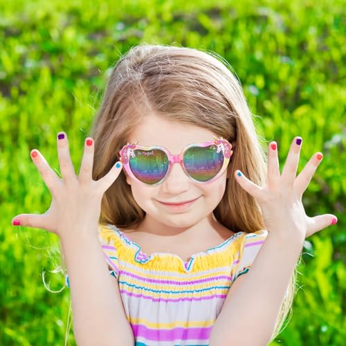Kids Sunglasses Girls,UV Protection Unicorn Heart Toddler Sunglasses with Glasses Pouch for Childrens Beach Party3