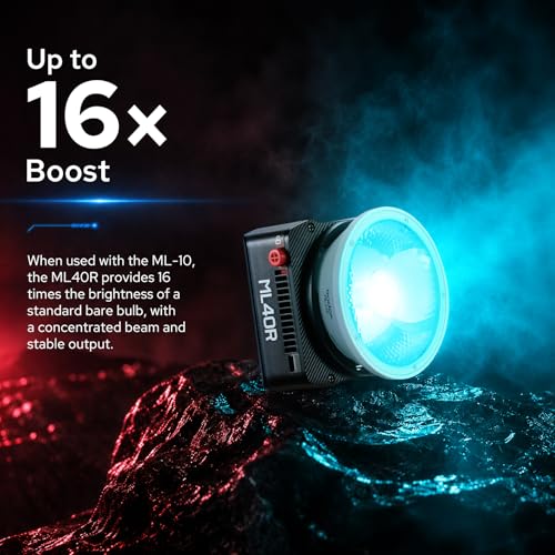 Image of Godox ML40R Mini RGB COB Video Light 40W, 1800K-10000K, Handheld Portable Full-Color COB LED Continuous Output Light w /Built-in Li-ion Battery,12300lux@1m, CRI /TLCI95, 14FX, APP NFC Control