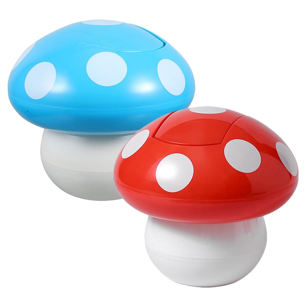 BESTOYARD Desktop Trash Can 7.4 Inches Small Trash Can Trash Can Cute Nursery Trash Can Kawaii Trash Bin Mushroom Trash Bin Mini Garbage Can Rubbish Bin Bucket Office with Cover, 19X19X19CM