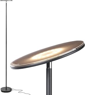 Brightech Sky Flux Dimmable LED Floor Lamp – Super Bright Floor Lamp with 3 Light Modes for Living Room, Office – Torchiere Standing Touch-Lamp, Tall Torch Lamp for Bedroom & Reading – Black