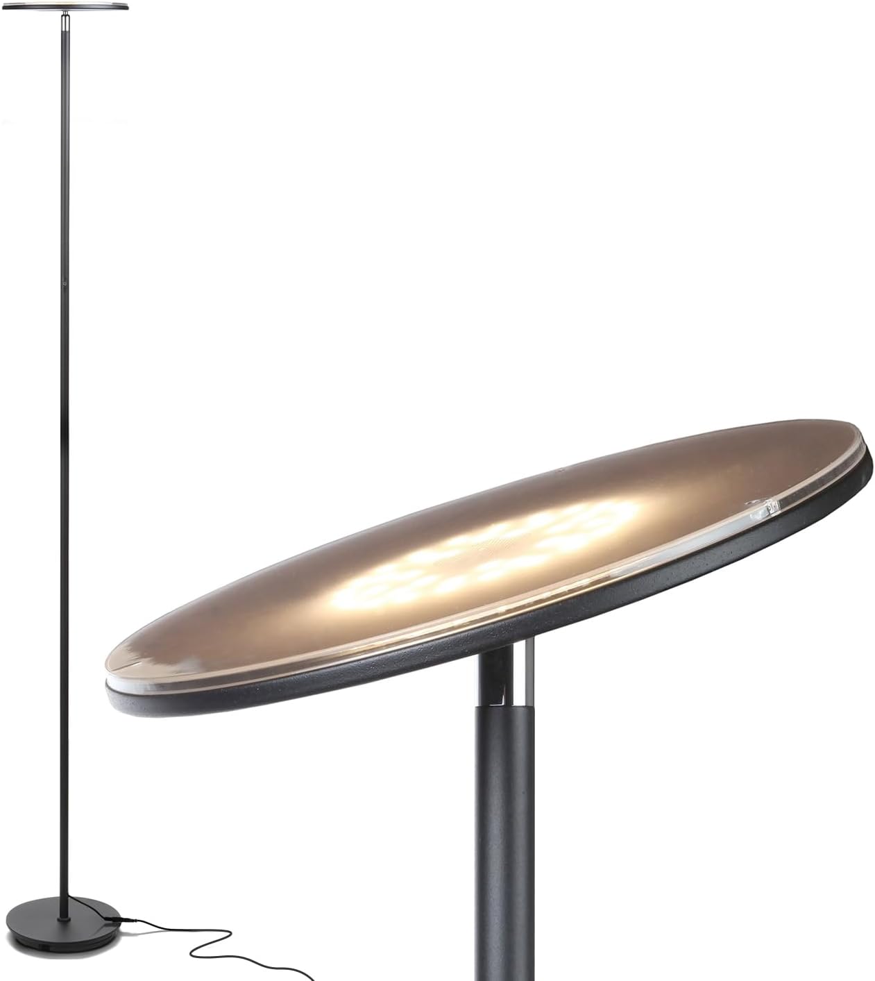 Brightech Sky Flux Dimmable LED Floor Lamp – Super Bright Floor Lamp with 3 Light Modes for Living Room, Office – Torchiere Standing Touch-Lamp, Tall Torch Lamp for Bedroom & Reading – Black
